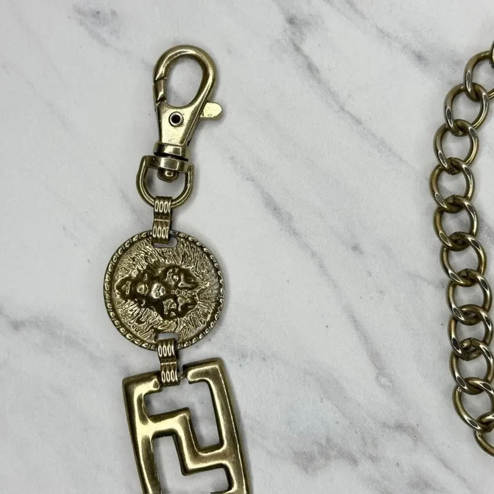 Vintage Gold Lion Head Greek Key Medallion Chain Link Belt Small/Medium (S/M) ✨
